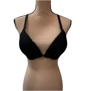 Adore Me Black Bra 38C Front Closure Racerback NWOT Padded Cups Lace Trim New
